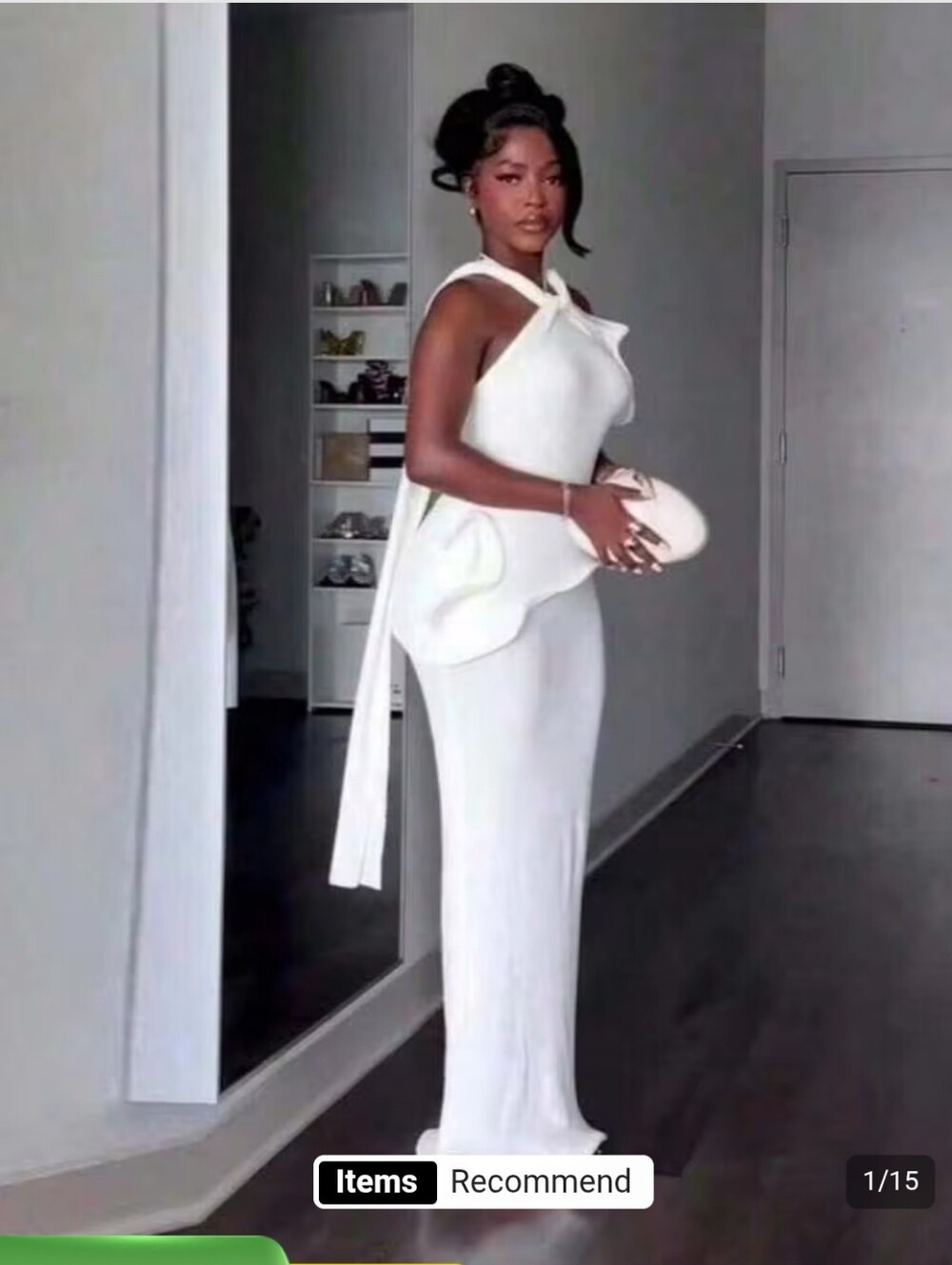 SHEIN White Maxi Gown with Draped Bow Shoulder